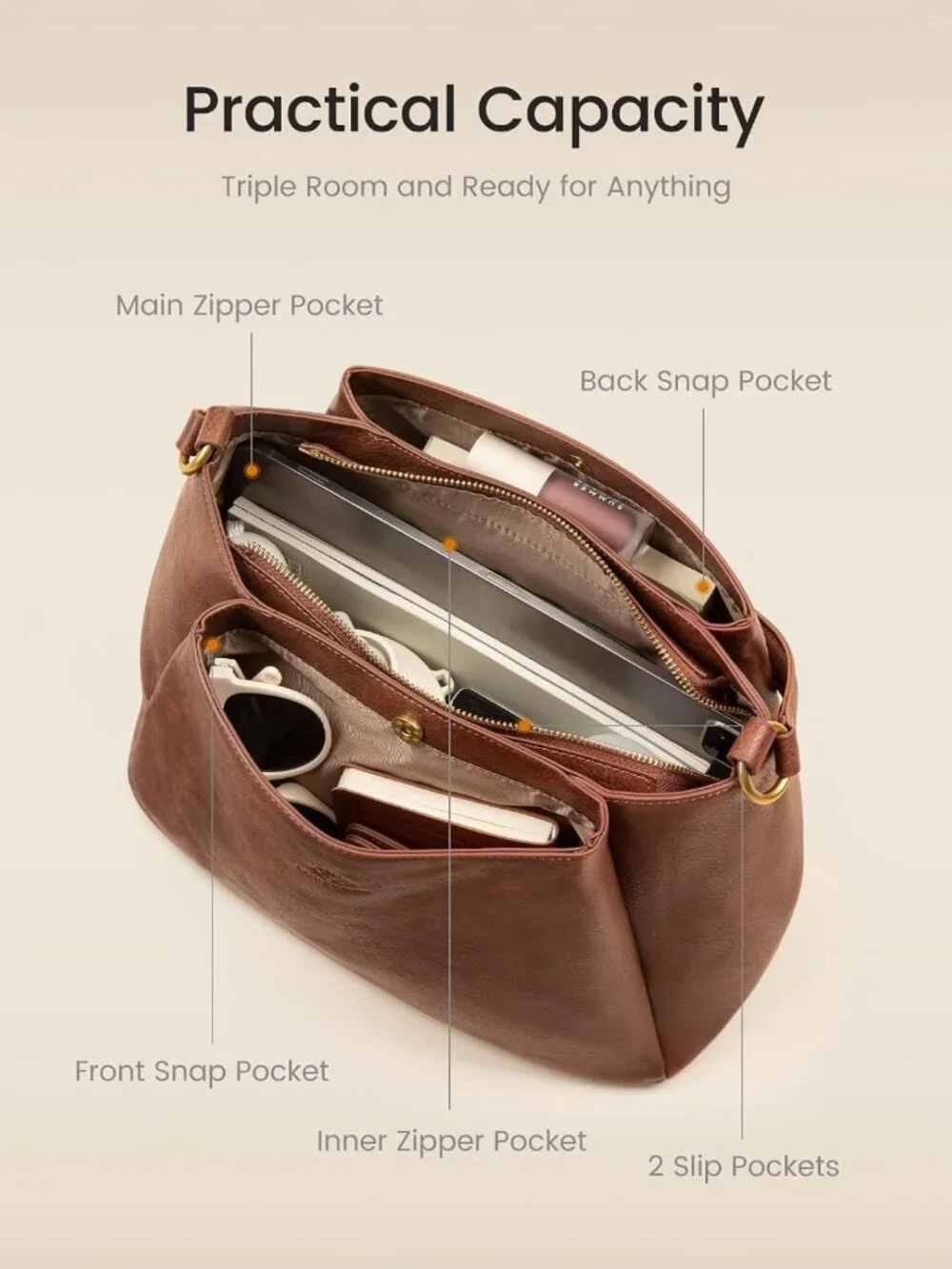 Stylish Hobo Bag for Women | Spacious Three Compartment Purse | Chic Everyday